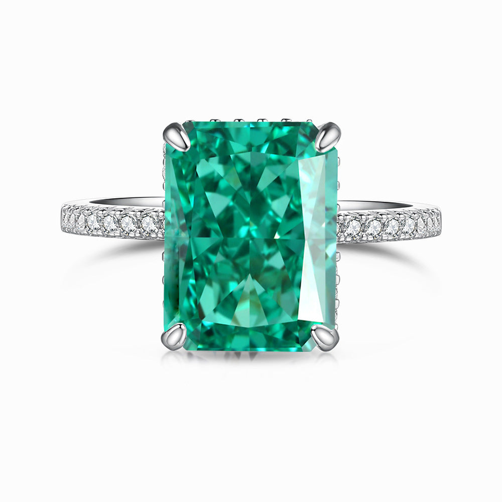 Inel argint piatra verde patrata - Deloria Emerald