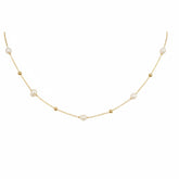 colier la baza gatului cu perle de apa dulce de culoare alba, placat cu aur rezistent