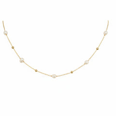 colier la baza gatului cu perle de apa dulce de culoare alba, placat cu aur rezistent