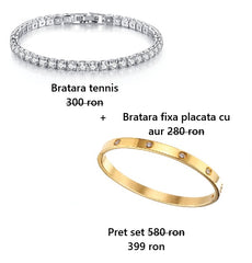 Set bratara tennis si bratara love , bratara fixa placata cu aur deloria