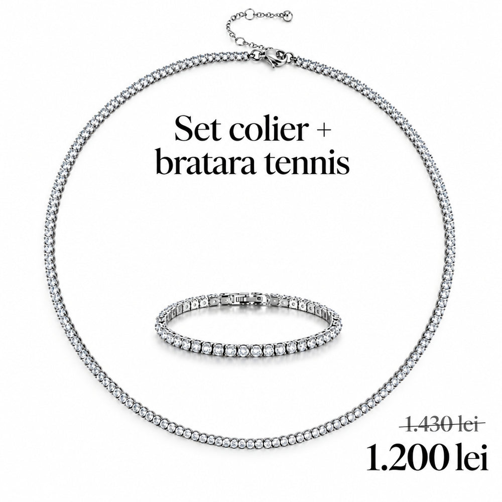 set colier si bratara tennis placat cu aur
