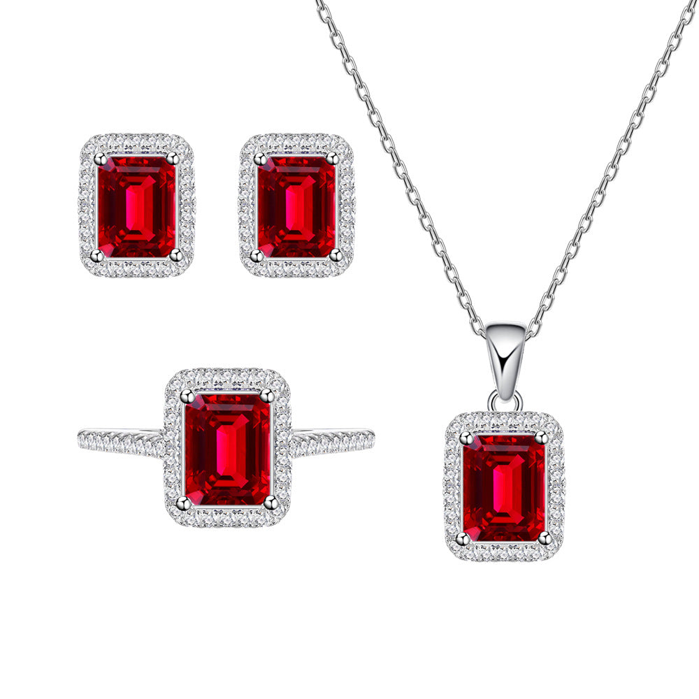 Set bijuterii argint cu pietre rosii - Deloria Ruby