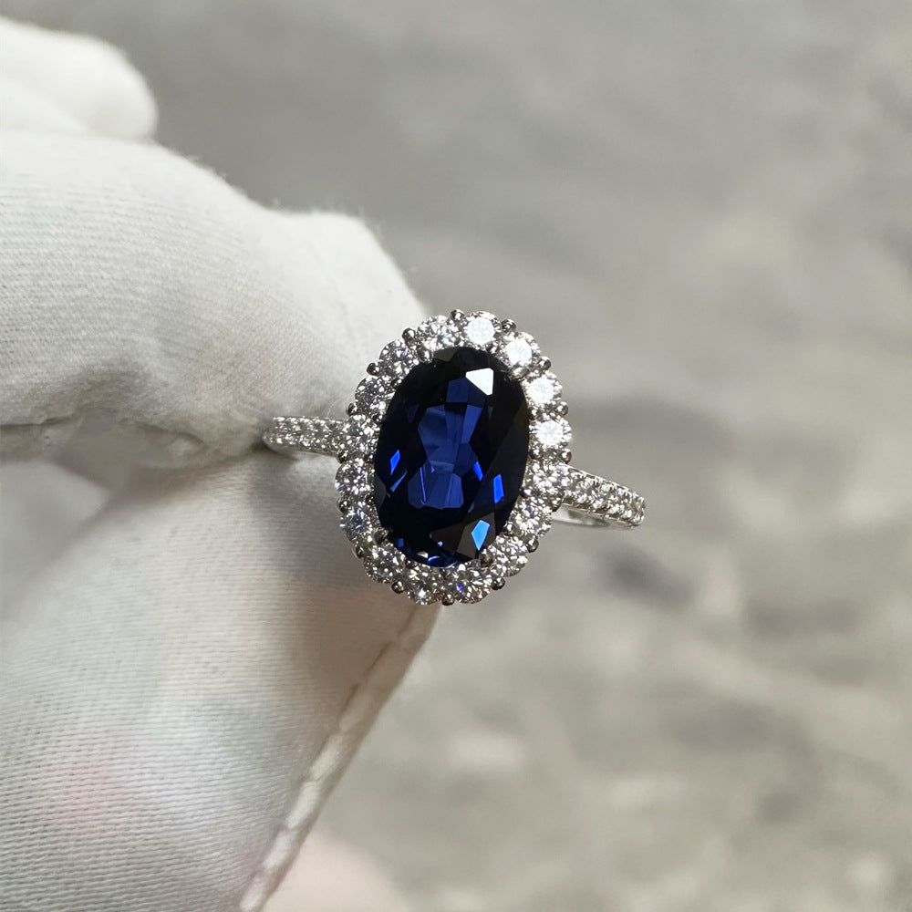 Inel cu piatra mare albastra din argint - Deloria Invonna