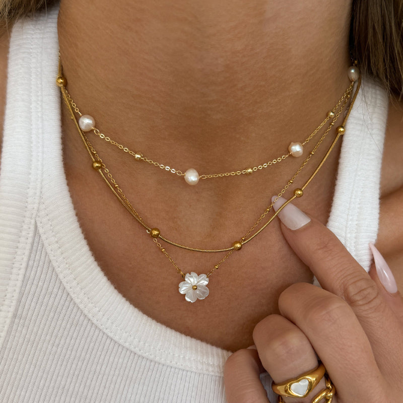 lantisor la baza gatului cu perlute albe, placat cu aur, rezistent la purtare