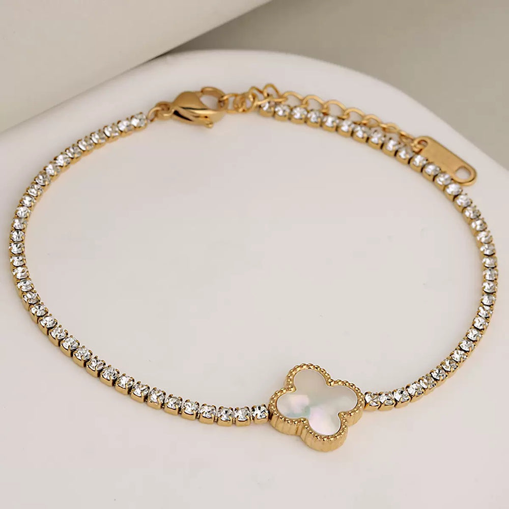 Bratara trifoi alb aurie Deloria