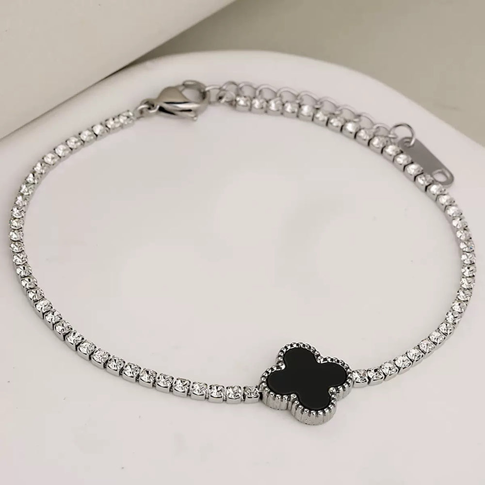 Bratara trifoi negru argintie Deloria