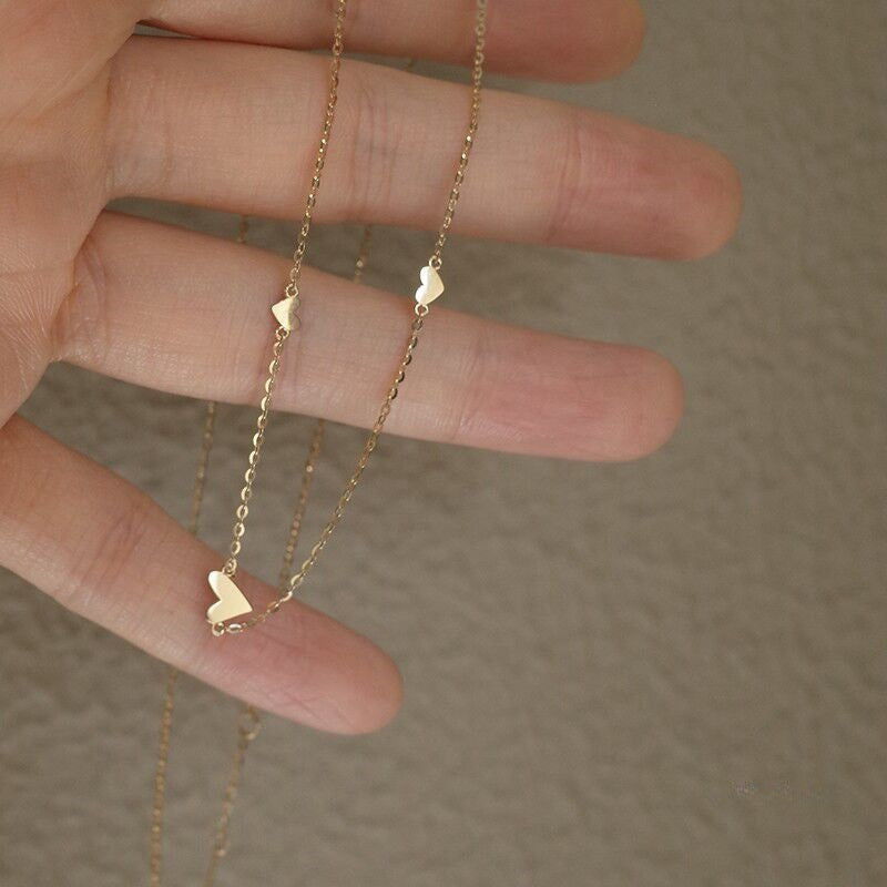 lantisor cu pandantiv 3 inimioare placat cu aur 18 carate PVD