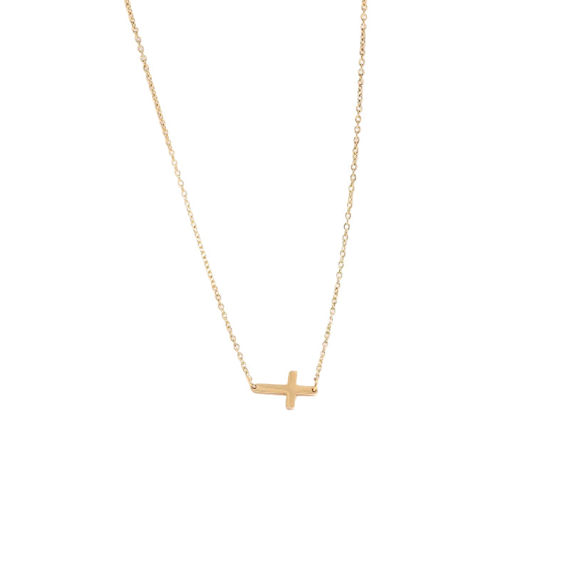 colier cruce intoarsa placat cu aur rezistent