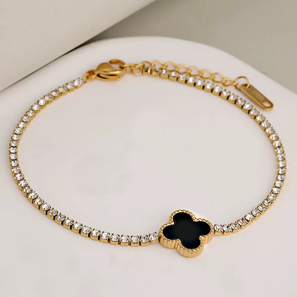 Bratara trifoi negru aurie Deloria