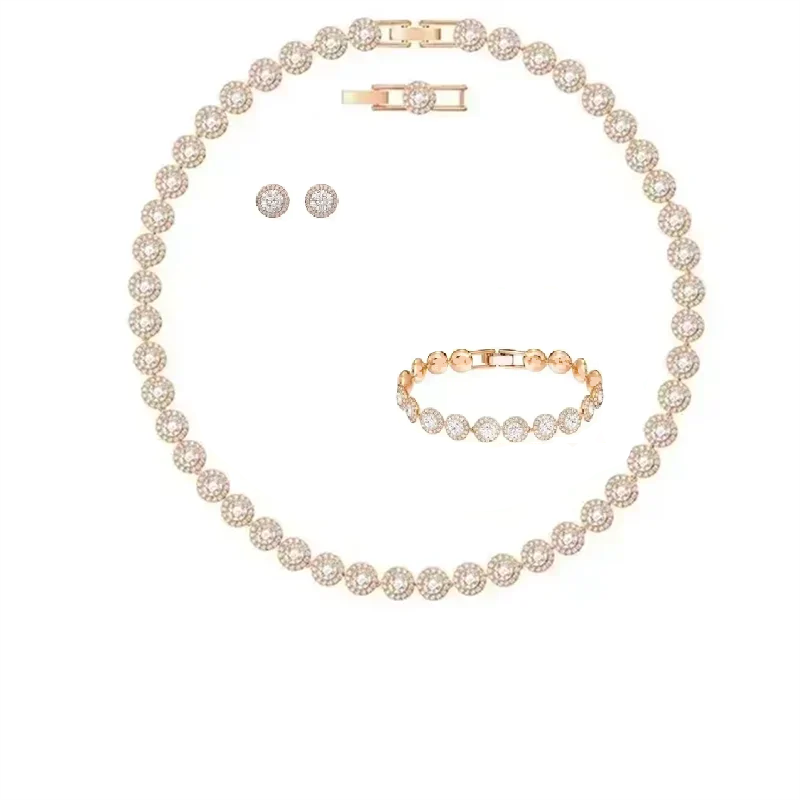 Set colier cristale rotunde rose