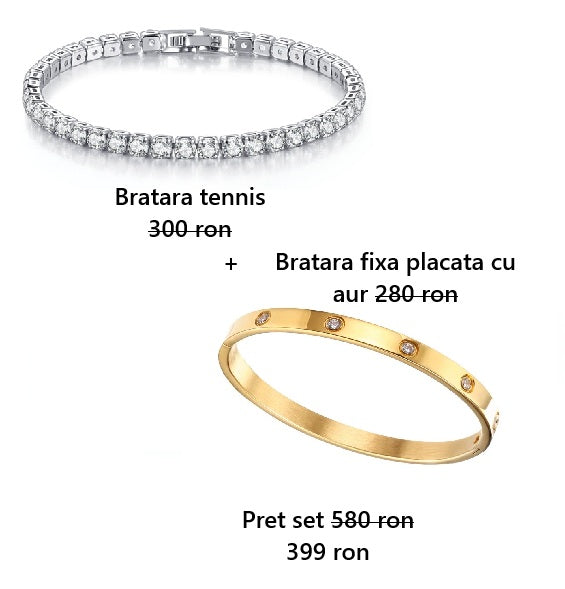 Set bratara tennis si bratara love , bratara fixa placata cu aur deloria