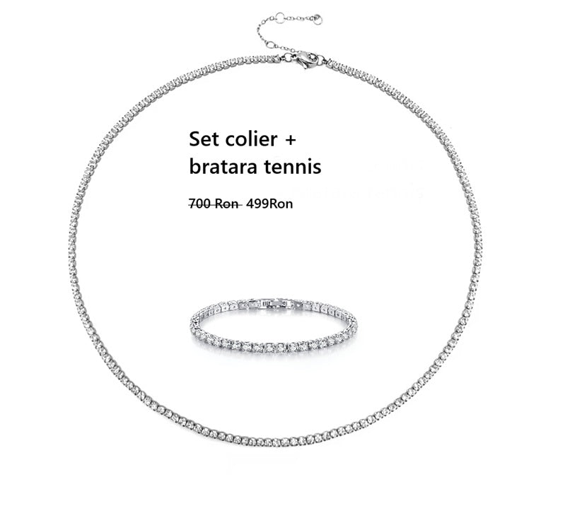 set colier si bratara tennis placat cu aur